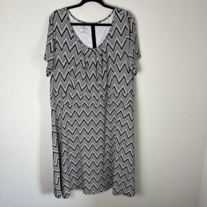 Talbots Black White Geometric Nylon Short Sleeve Fit Flare Dress Size 3X 214